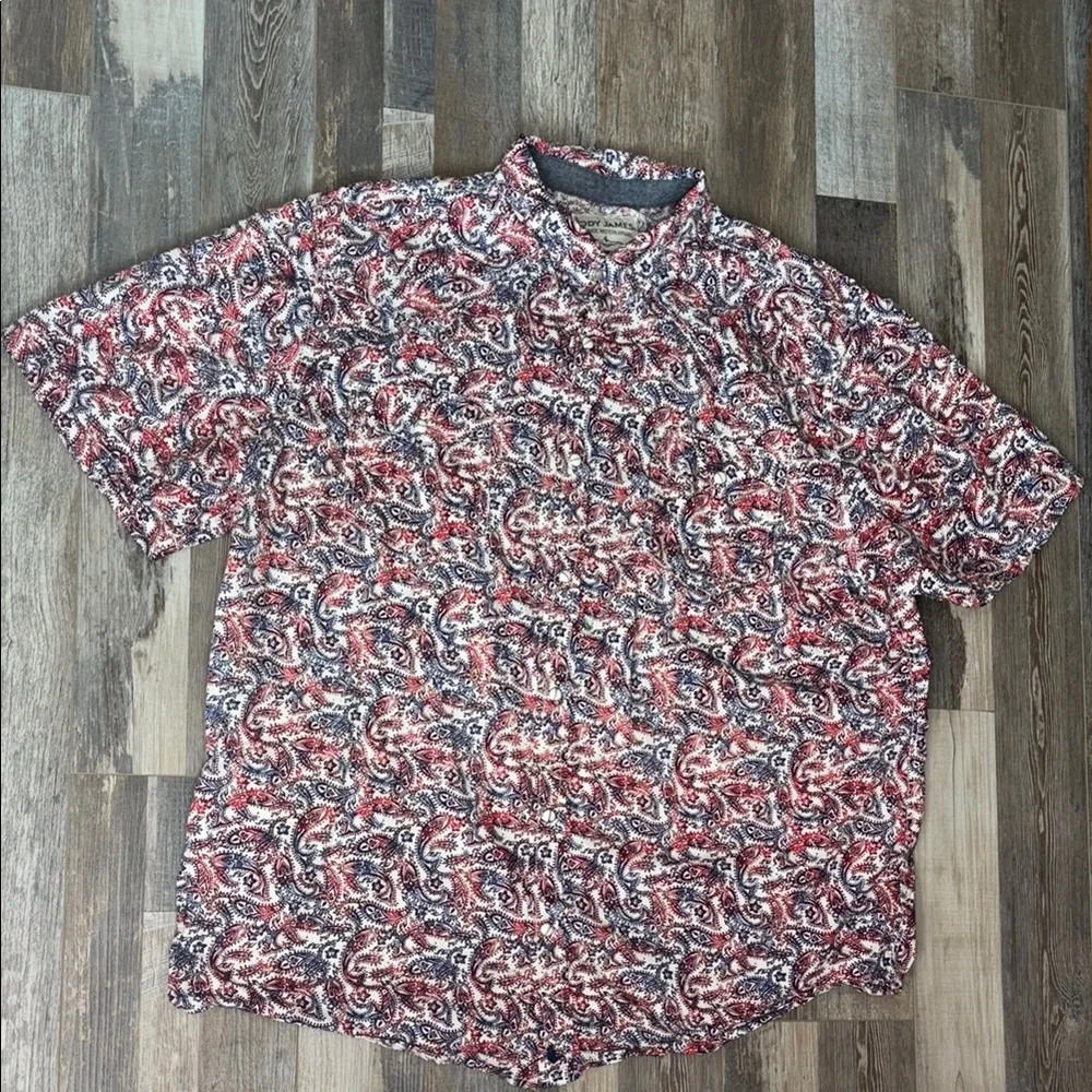 Paisley Red and Blue Cody James Men's Short Sleeve Button Up Shirt - Picture 4 of 5